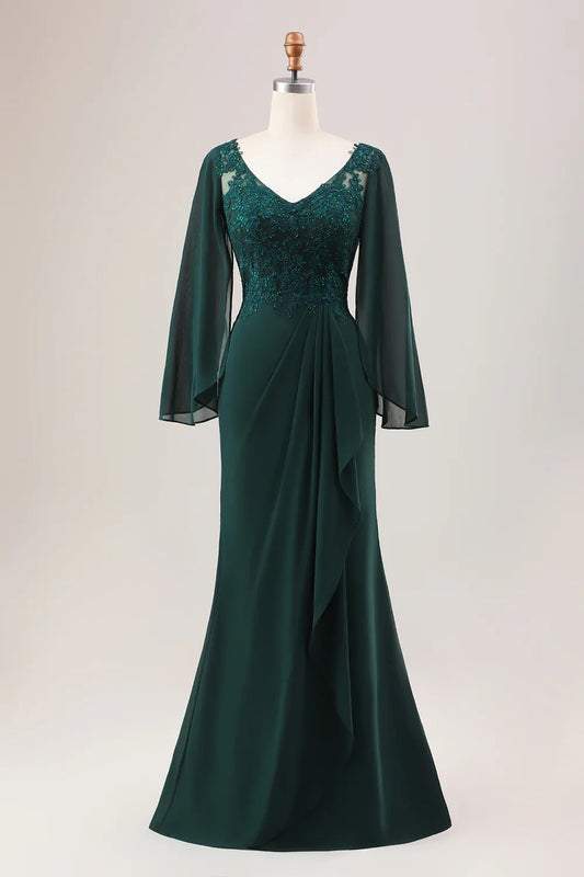 Mermaid Glitter Chiffon Long Sleeves Mother of Bride Dress