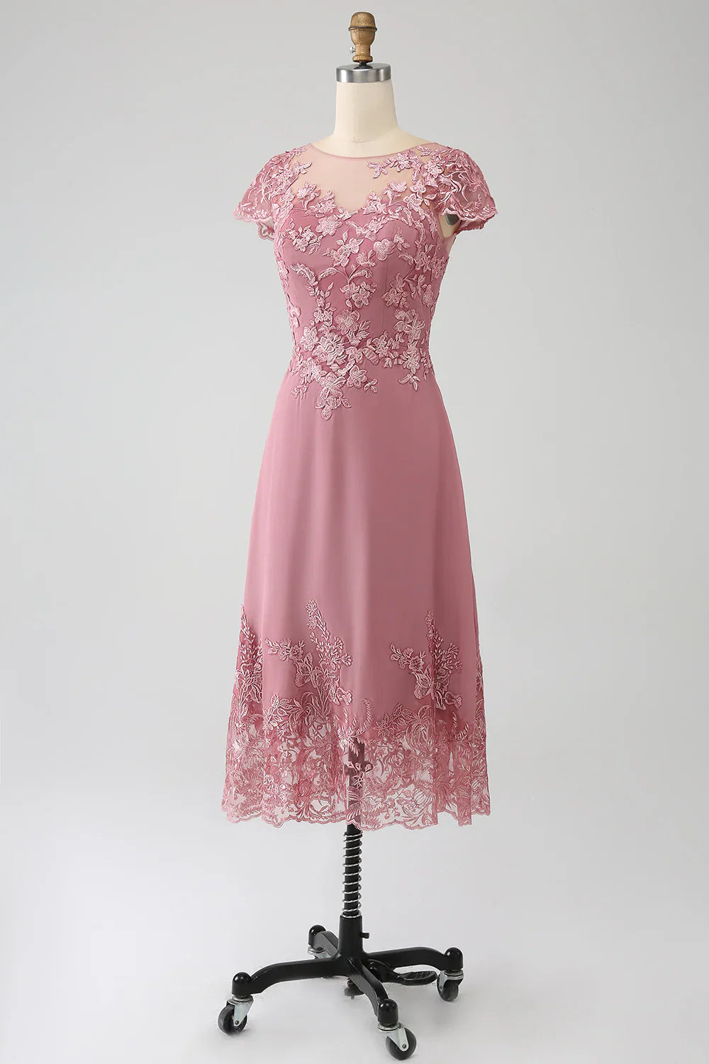 A-Line Scoop Illusion Tea-Length Mother of the Bride Dress With Sequins