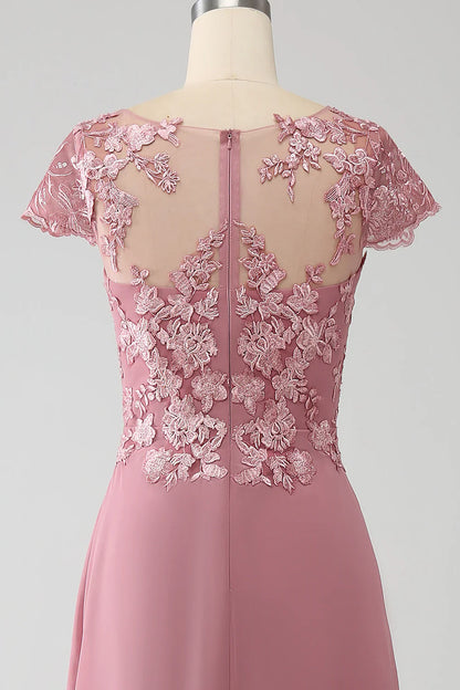 A-Line Scoop Illusion Tea-Length Mother of the Bride Dress With Sequins