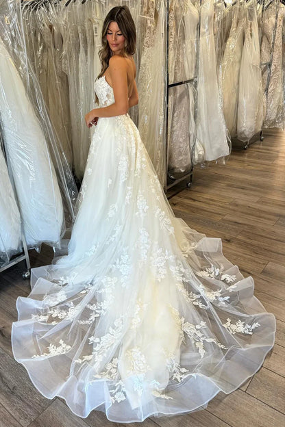 Tulle Appliques Sweetheart Long Bridal Gown