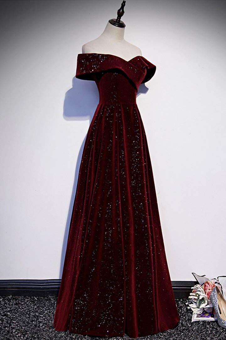 Burgundy velvet long prom dress evening dress HZ0319