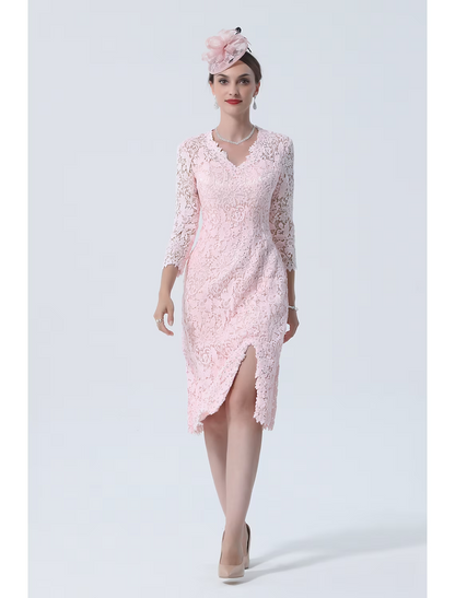 Mother of the Bride Dress Plus Size V Neck Knee Length Lace