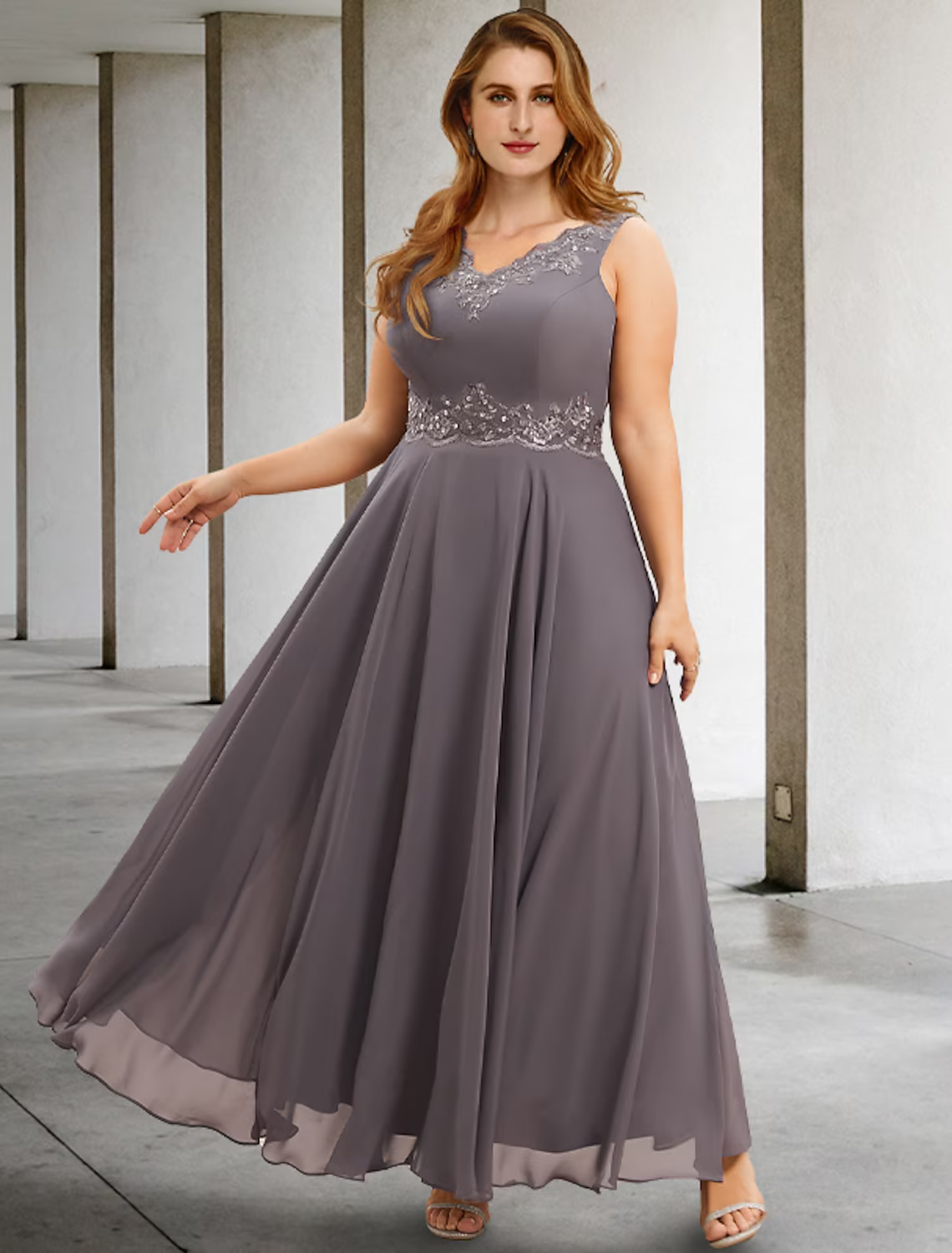 Two Piece A-Line Evening Gown Elegant Dress Formal  Sleeveless V Neck Chiffon with Applique