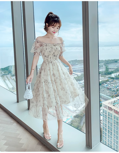 Simple Fashion Floral Short Sleeves Design Chiffon Women Dress HZ1024