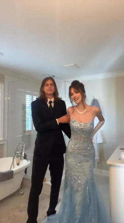 Vintage Shiny Blue Sequin Prom Dress Mermaid Evening Dress Long Formal Dress HZ1024