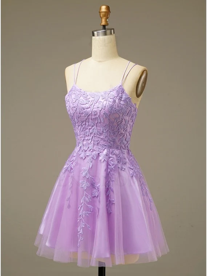 Lilac A-line Lace Appliques Short Homecoming Dress c2576
