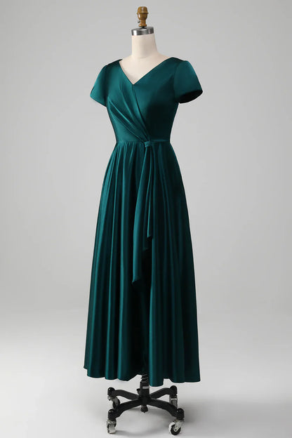 A-line V-neck Satin Mother of the Bride Dress
