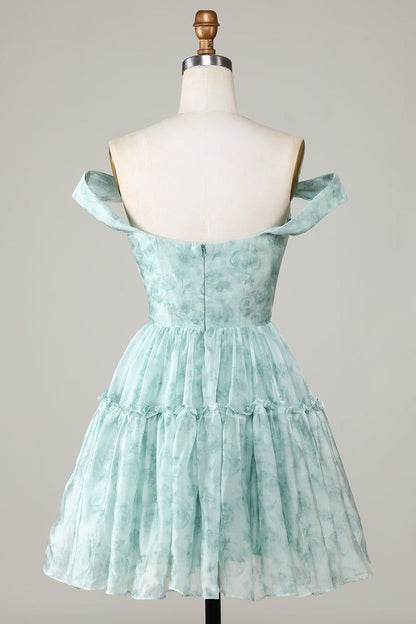 New Fashion Light Green Floral Design A-line Off-the-shoulder Homecoming Dress HZ1024