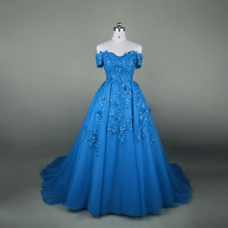 Gorgeous Sequin Lace Sweetheart Off The Shoulder Tulle Evening Gowns