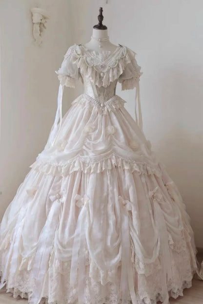 girlhomeshops-White Princess Palace Tulle Long and Ground Ball Dress Adult Ceremony Dress gh5906
