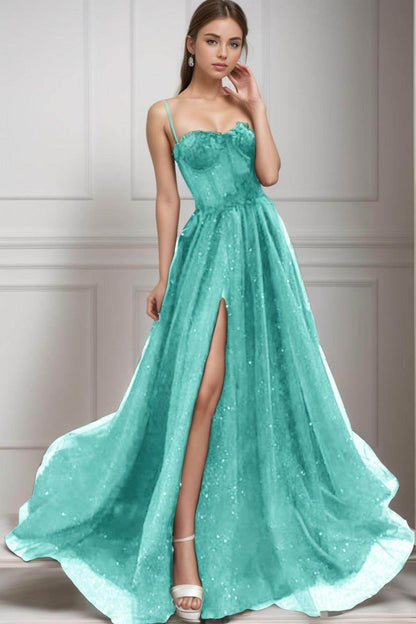 A-Line Sweep-Brush Train Tulle Prom Dress CS0439