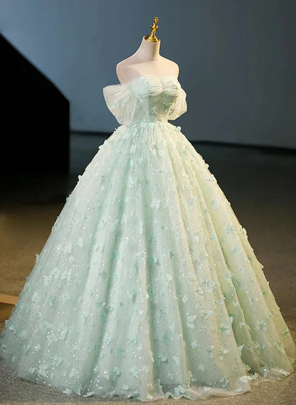 Light Green Lace Sweetheart Long Formal Dress Prom Dress Off Shoulder A Line Floor Length Beautiful
