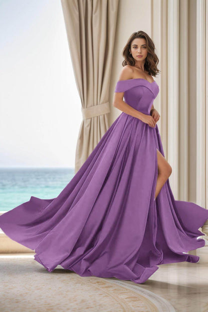 A-Line Court Train Satin Prom Dress CS0405