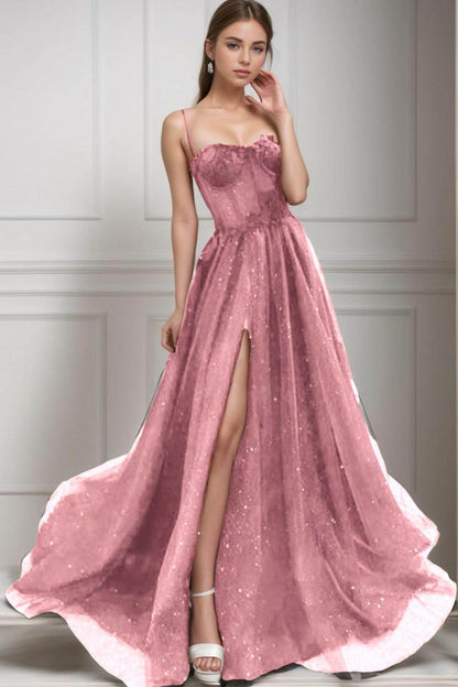 A-Line Sweep-Brush Train Tulle Prom Dress CS0439
