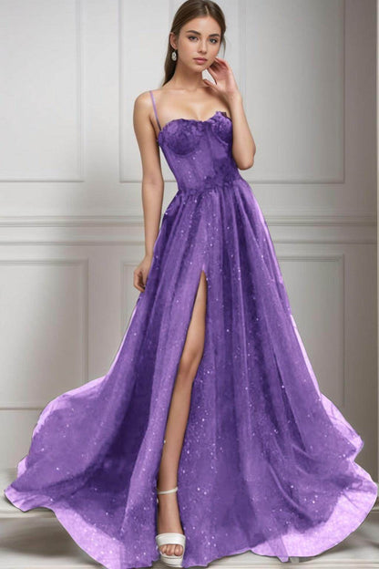 A-Line Sweep-Brush Train Tulle Prom Dress CS0439