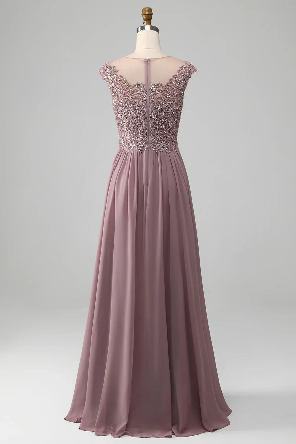 A-line Beaded Chiffon Round Neck Maxi Mother of the Bride Dress