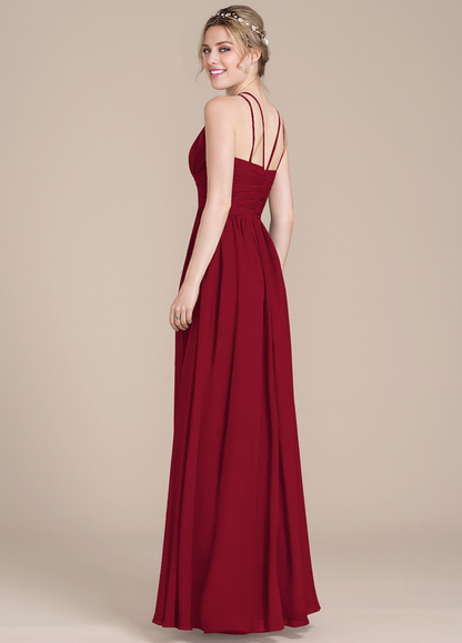 Ruffled A-line scoop neck floor-length chiffon prom dress