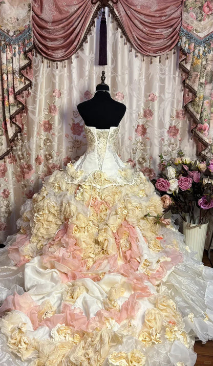 Gorgeous Strapless Ruffles Sweet 16 Quinceanera A-Line Evening Dress Ball Gown HZ1024