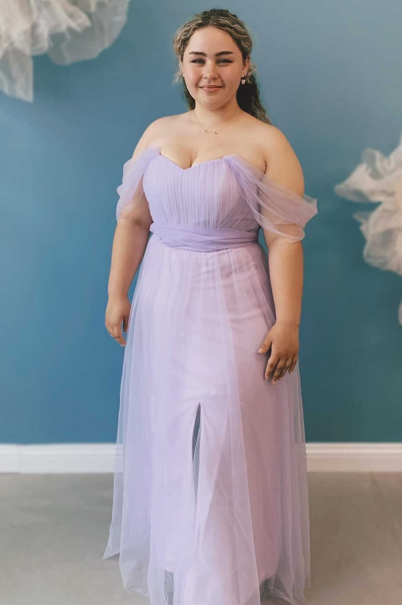 Lavender Chiffon Off-the-Shoulder A-Line Bridesmaid Dress