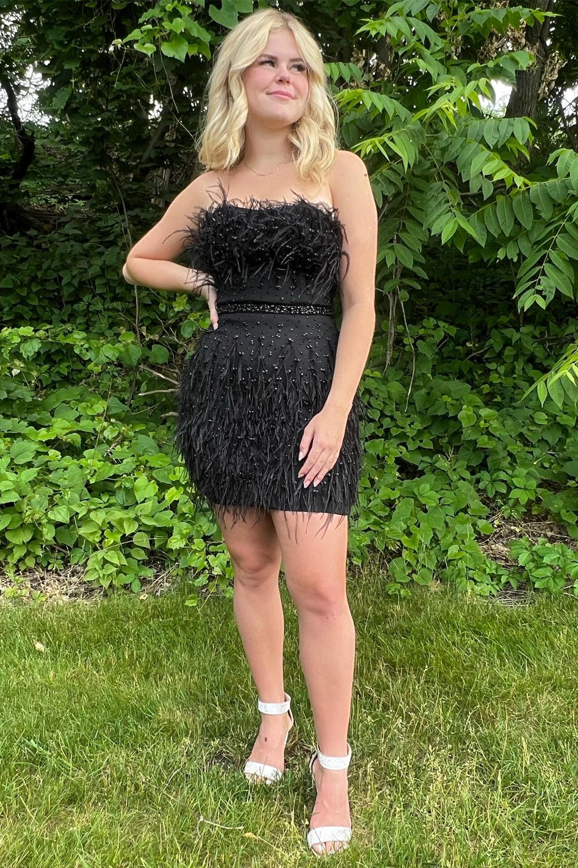 Cobalt Blue Feathers Strapless Short Cocktail Dress