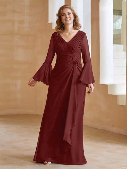 V-neck folds and mother of the bride dress