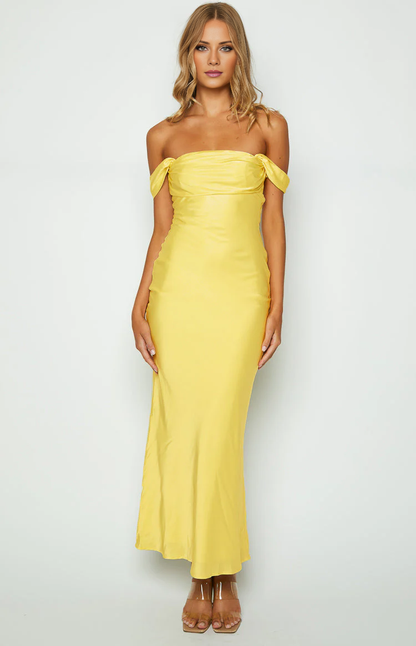 Jimiss off shoulder minimalist sleeveless backless satin long Prom dress