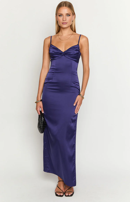 Jimiss Sweetheart Collar Thin Shoulder Strap Bareback Satin Side Split Long Prom Dress