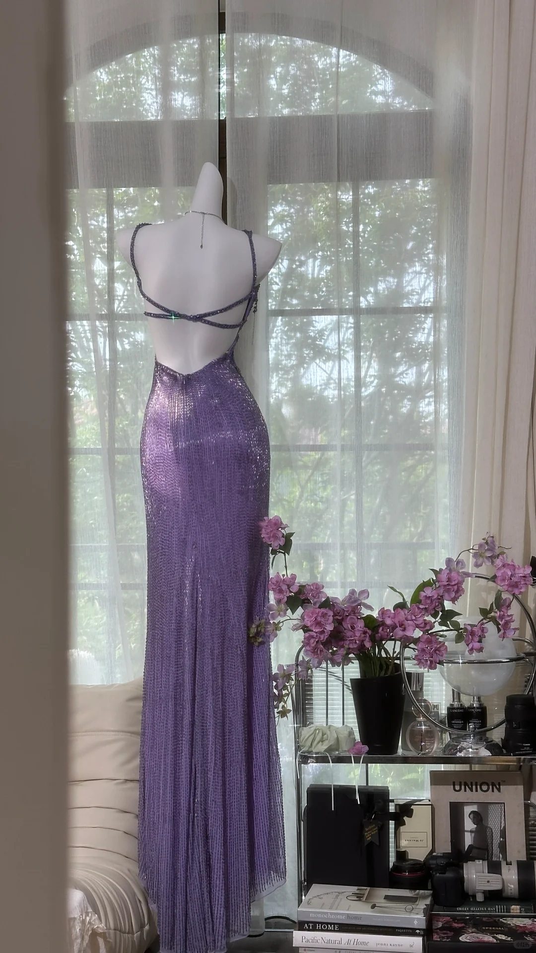 Vintage Gorgeous Purple V-neck Sparkling Romantic Luxury Spaghetti Strap Evening Dress Prom Dresses HZ1024