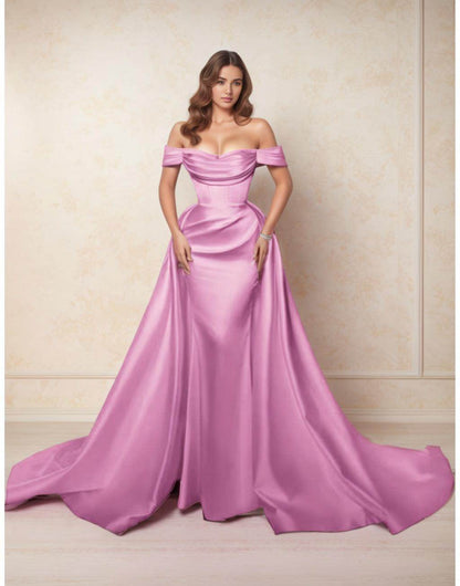 A-Line Chapel Train Satin Prom Dress CS0416