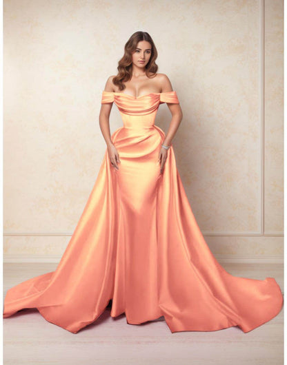 A-Line Chapel Train Satin Prom Dress CS0416