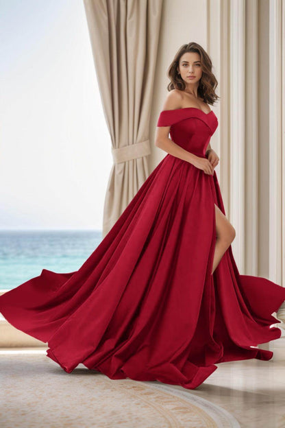 A-Line Court Train Satin Prom Dress CS0405