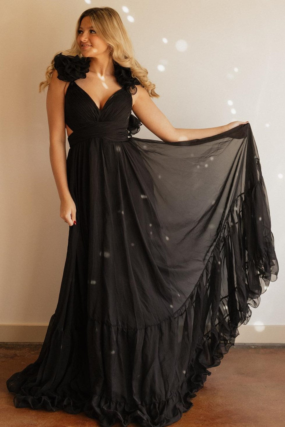 Magenta Chiffon Lace-Up Ruffle Belted A-Line Prom Dress