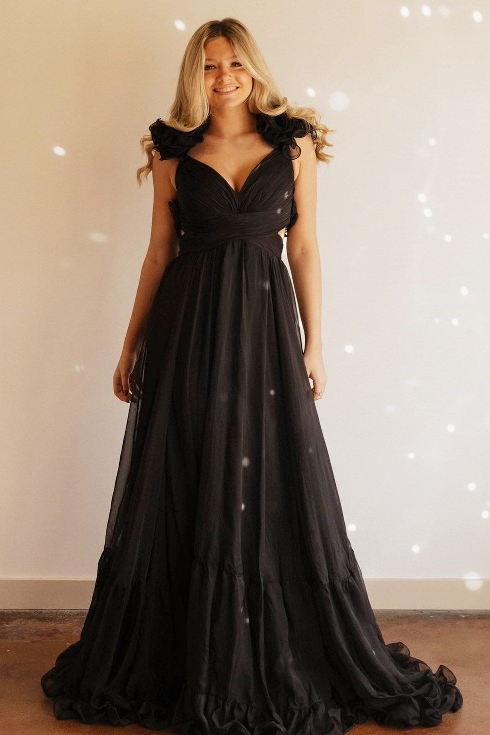 Magenta Chiffon Lace-Up Ruffle Belted A-Line Prom Dress