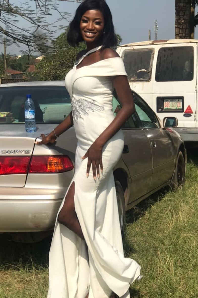 White Asymmetrical Mermaid Long Bridesmaid Dress with Slit