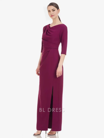 Sheath Half Sleeves Pleated Floor-Length Wedding Guest Dresses Mother of the Bride Dresse