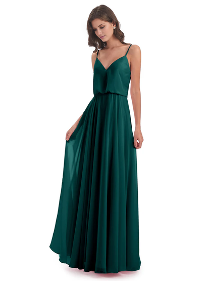 Simple slim shoulder chiffon and floor length bridesmaid dress