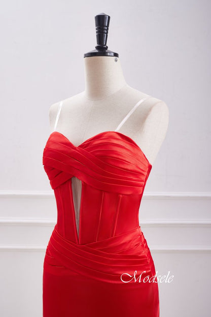 Red Strapless Keyhole Satin Sleeveless Bodycon Homecoming Dress