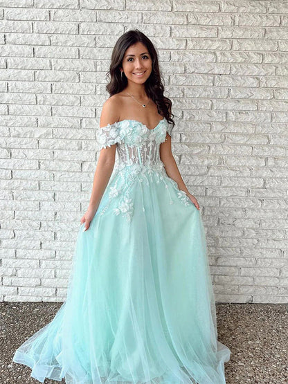 Off Shoulder Lace Long Prom Dress, DB11026