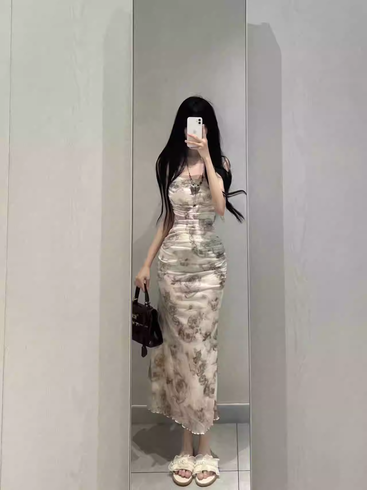 New Fashion Rose Floral Design A-line Sleeveless Spaghetti Strap Dress HZ1024