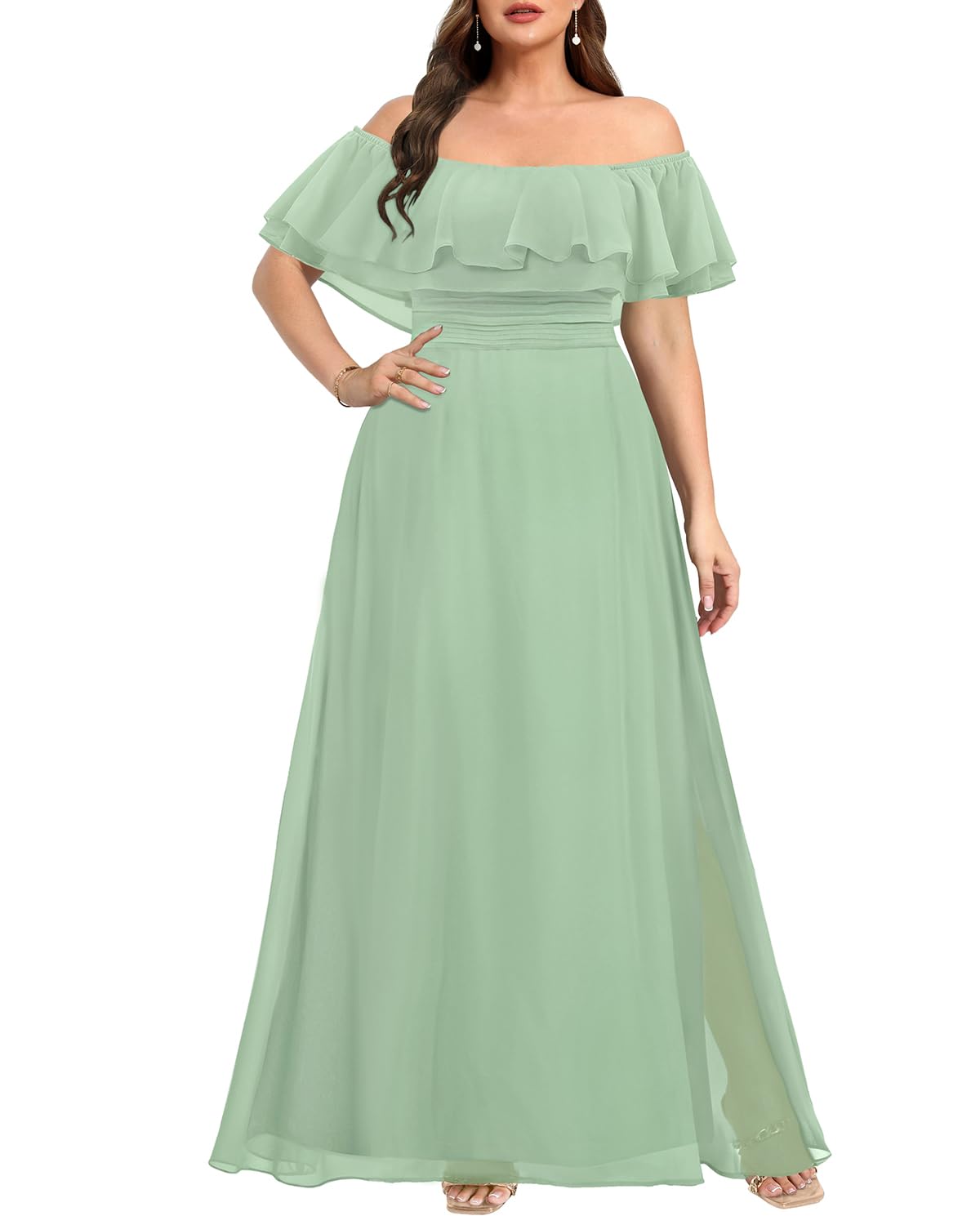 Plus Size A-line Off The Shoulder Chiffon formal dresses Bridesmaid Dresses evening gown Prom Dress