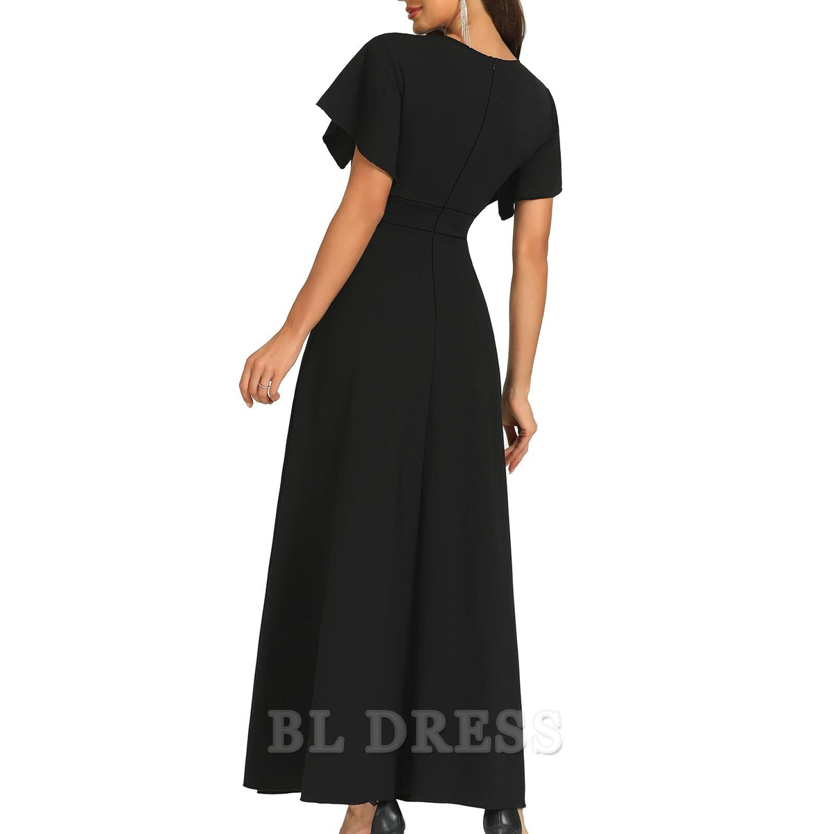 A-line Elegant V Neck Ruffle Split formal dresses Bridesmaid Dresses evening gown Prom Dress