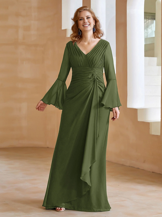V-neck folds and mother of the bride dress