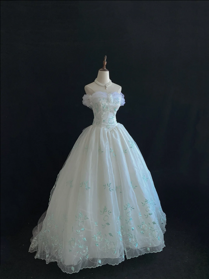 Fairy Strapless A-Line Tulle Embroidery Birthday Ball Gowns Quinceanera Dresses, HZ0319