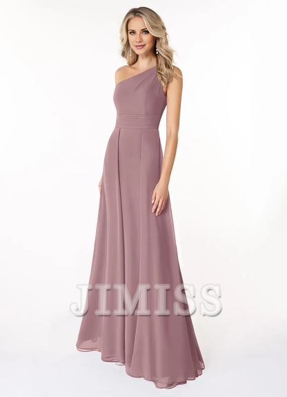 A-line shoulder chiffon dress and floor length bridesmaid dress - Jimiss Dress