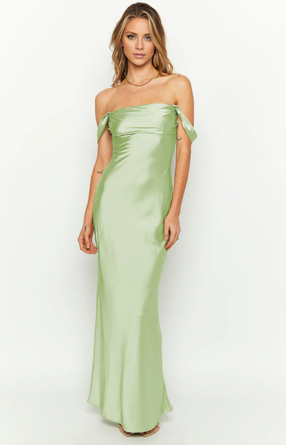 Jimiss off shoulder minimalist sleeveless backless satin long Prom dress