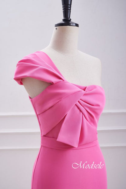 One Shoulder Twist Knot Hot Pink Tight Homecoming Dress