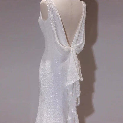 Aimishang Elegant Evening Gowns Prom Dresses White Sequin Mermaid Wedding Dress Formal Birthday Party Dress