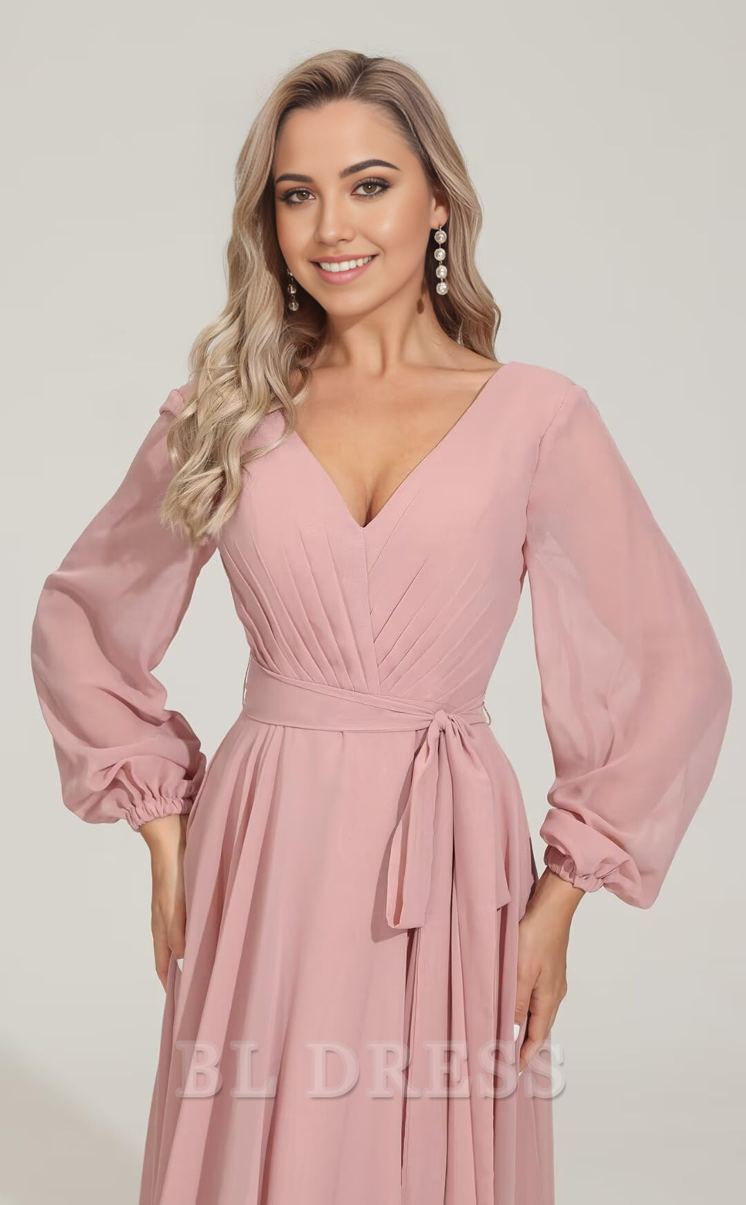 A-line V Neckes Long Sleeve Chiffon formal dresses Bridesmaid Dresses evening gown Prom Dress