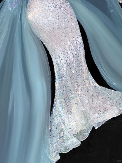 Vintage Shiny Sequined Sweetheart Spaghetti Strap Design Mermaid Prom Dress Evening Dress HZ1024