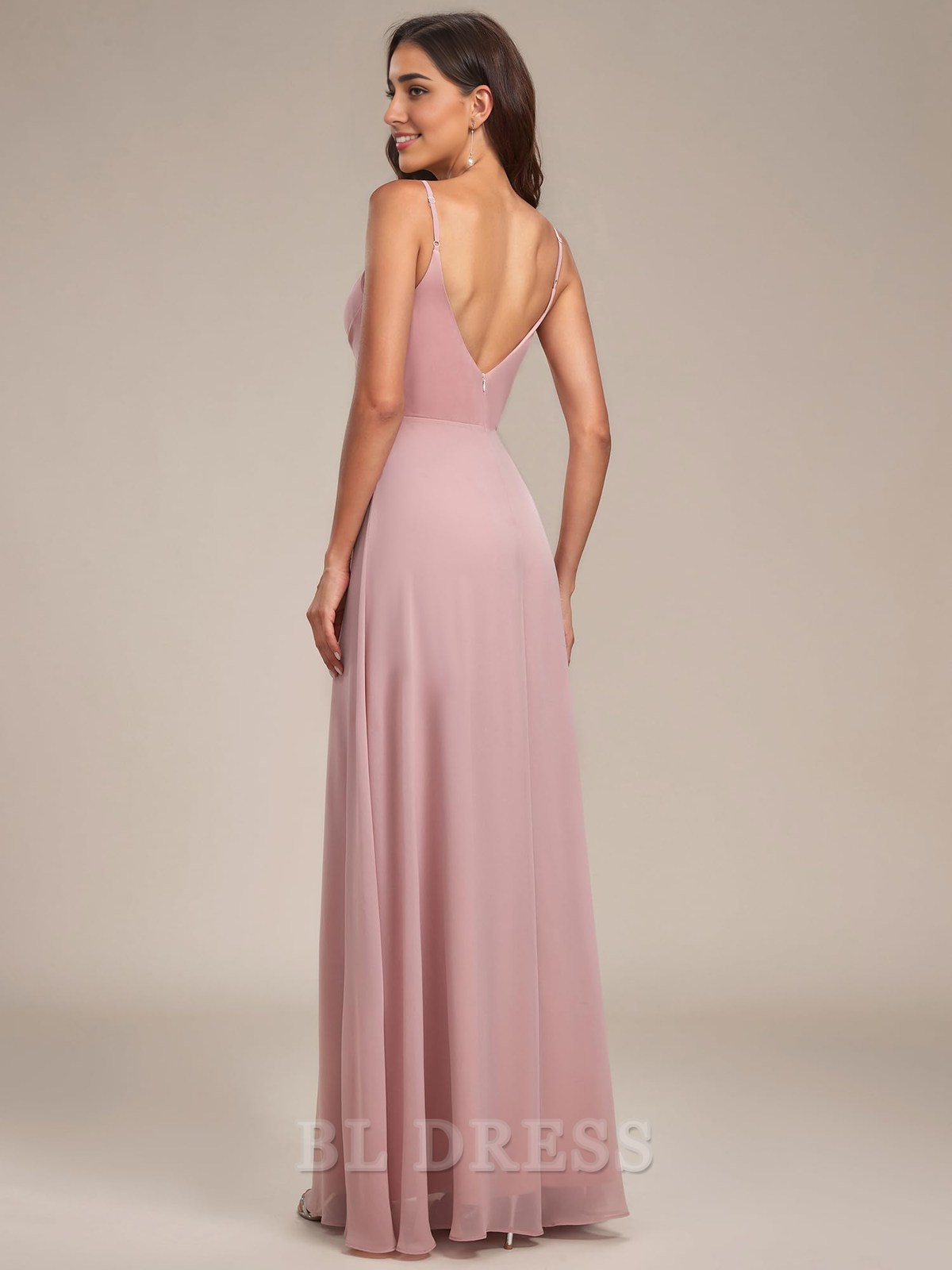 A-line V Neck Spaghetti Strap Chiffon Split formal dresses Bridesmaid Dresses evening gown Prom Dress